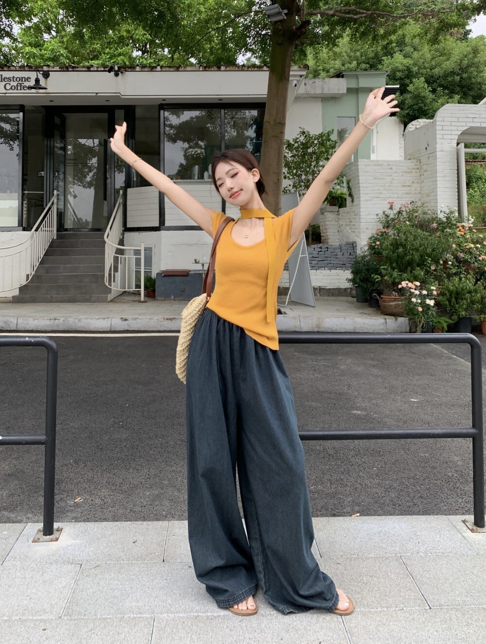 【set】ニットTシャツ×ワイドパンツセット　M24141