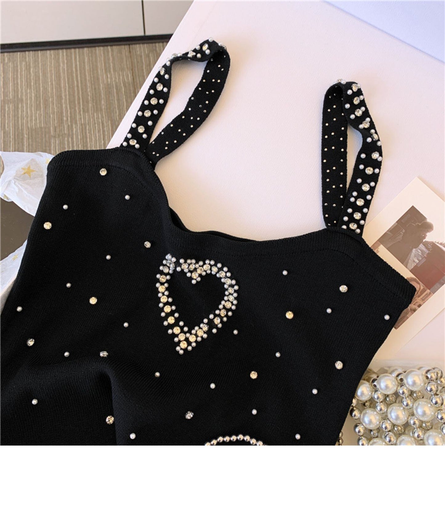 【tops】ラインストーンニットキャミソールF7049