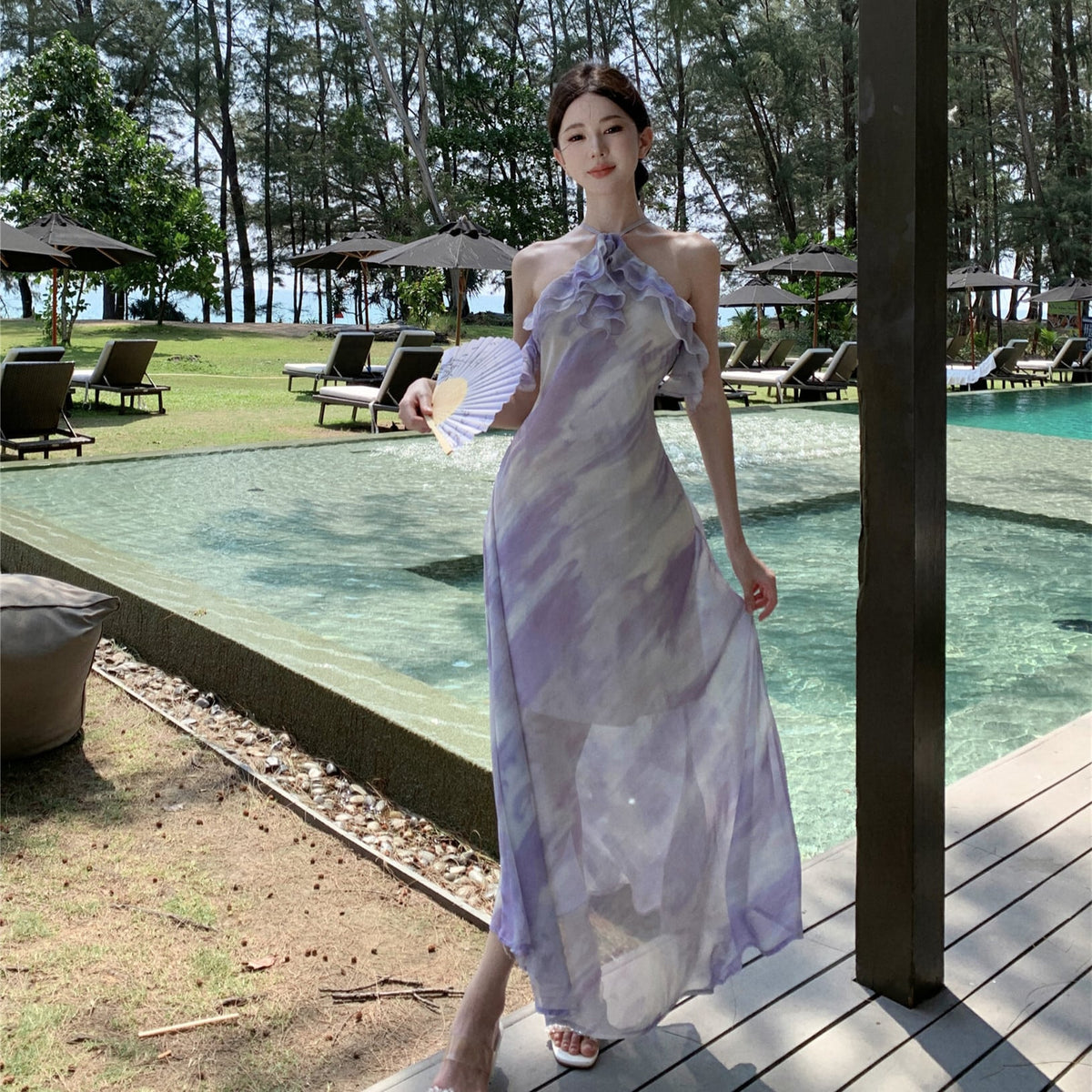 【dress】フリルプリントワンピース　M25208