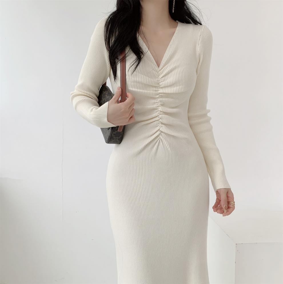 【dress】Vネックニットワンピース　M28028