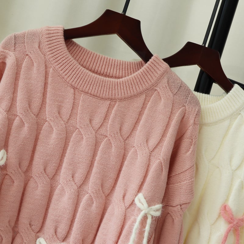 【tops】リボン付きニットセーター　M27472