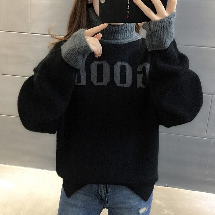 【tops】選べる3色！タートルネック長袖キャンパスお洒落ルーズ韓国風ニットセーターW0084