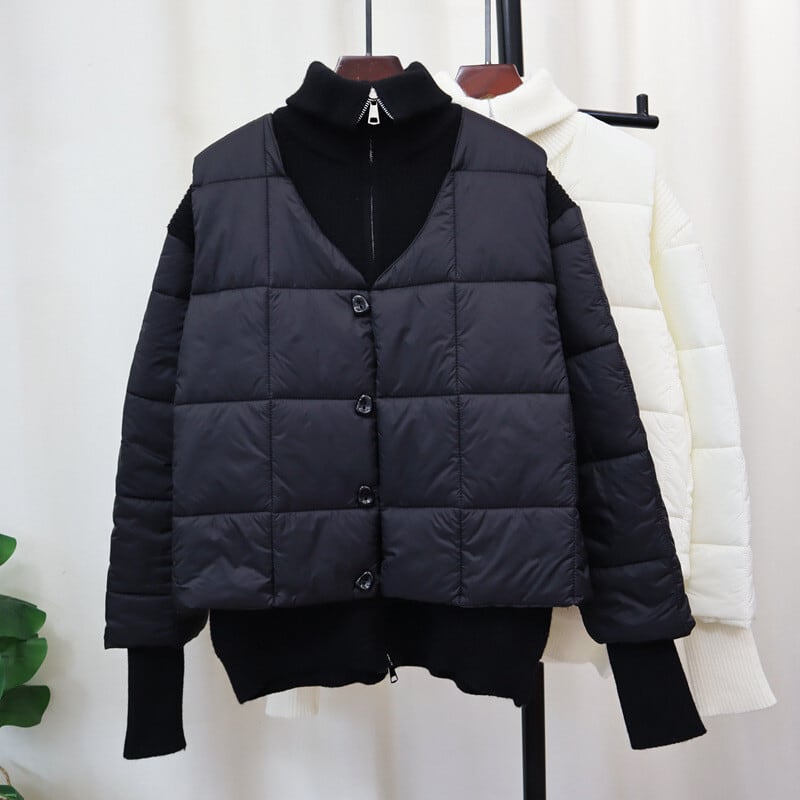【set】棉ベスト×切り替えニットカーデセット　M28591
