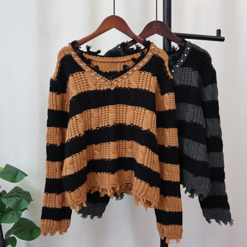 【tops】ボーダー柄ニットセーター　M26031