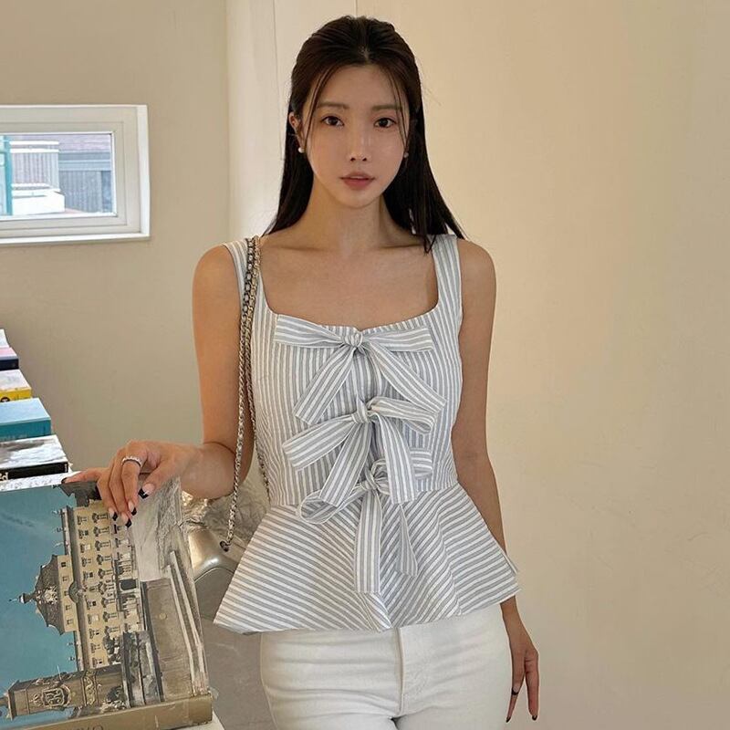 【tops】リボンストライプ柄キャミソールG20097