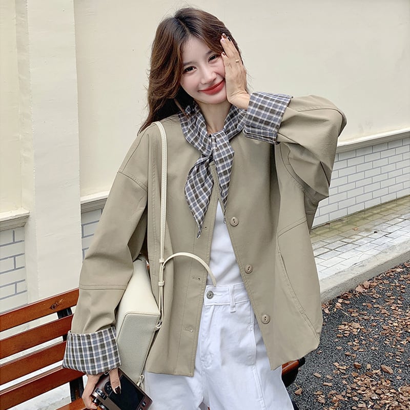 【outer】チェック柄ドッキングコート Q8224