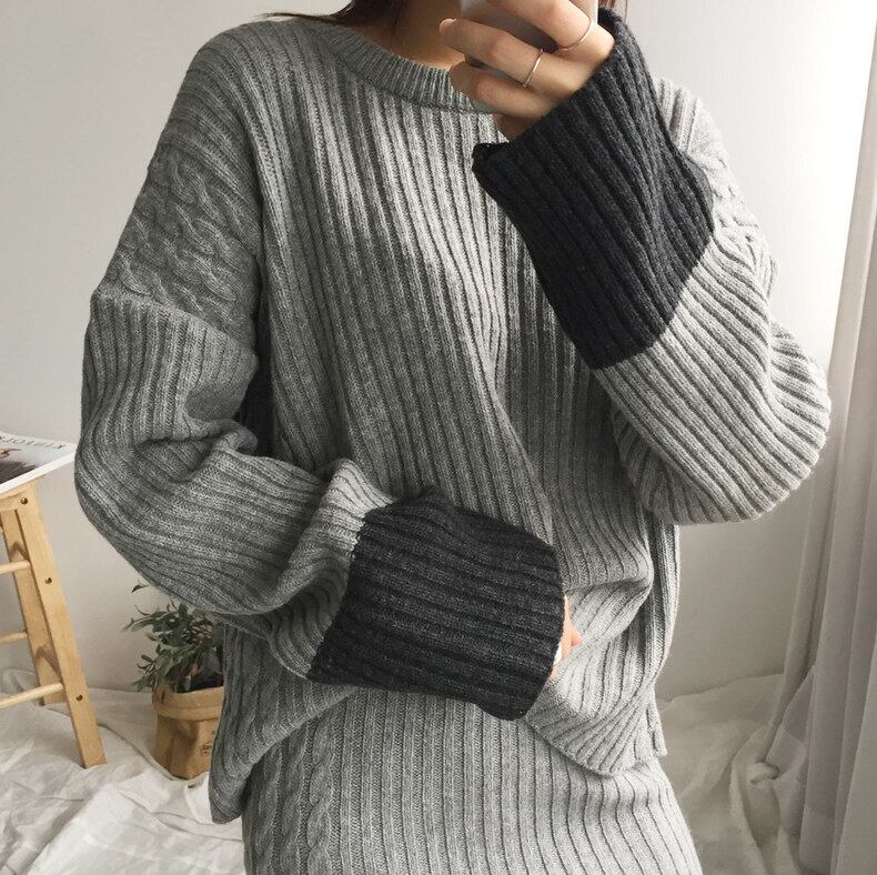 【set】ニットトップス×スリットスカートセット　N2120