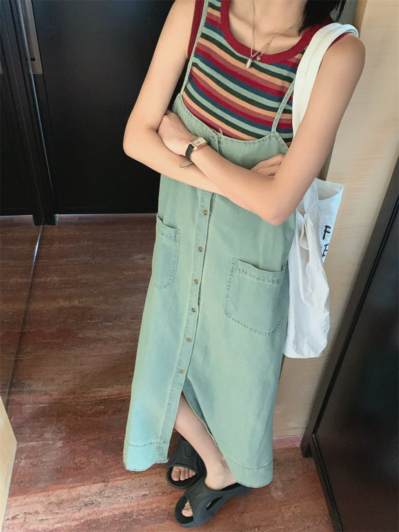 【set】ノースリーブTシャツ×デニムキャミワンピースセット　M24275