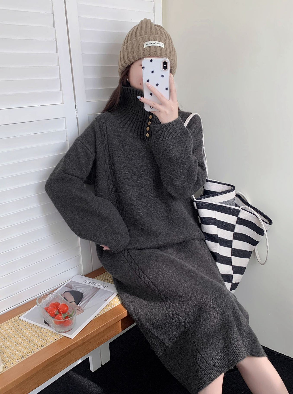 【dress】折り襟ロングニットワンピース Q7771