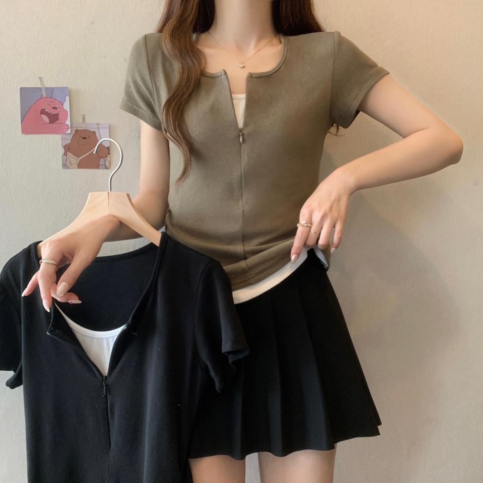 【tops】偽二つ切り替えTシャツG21042