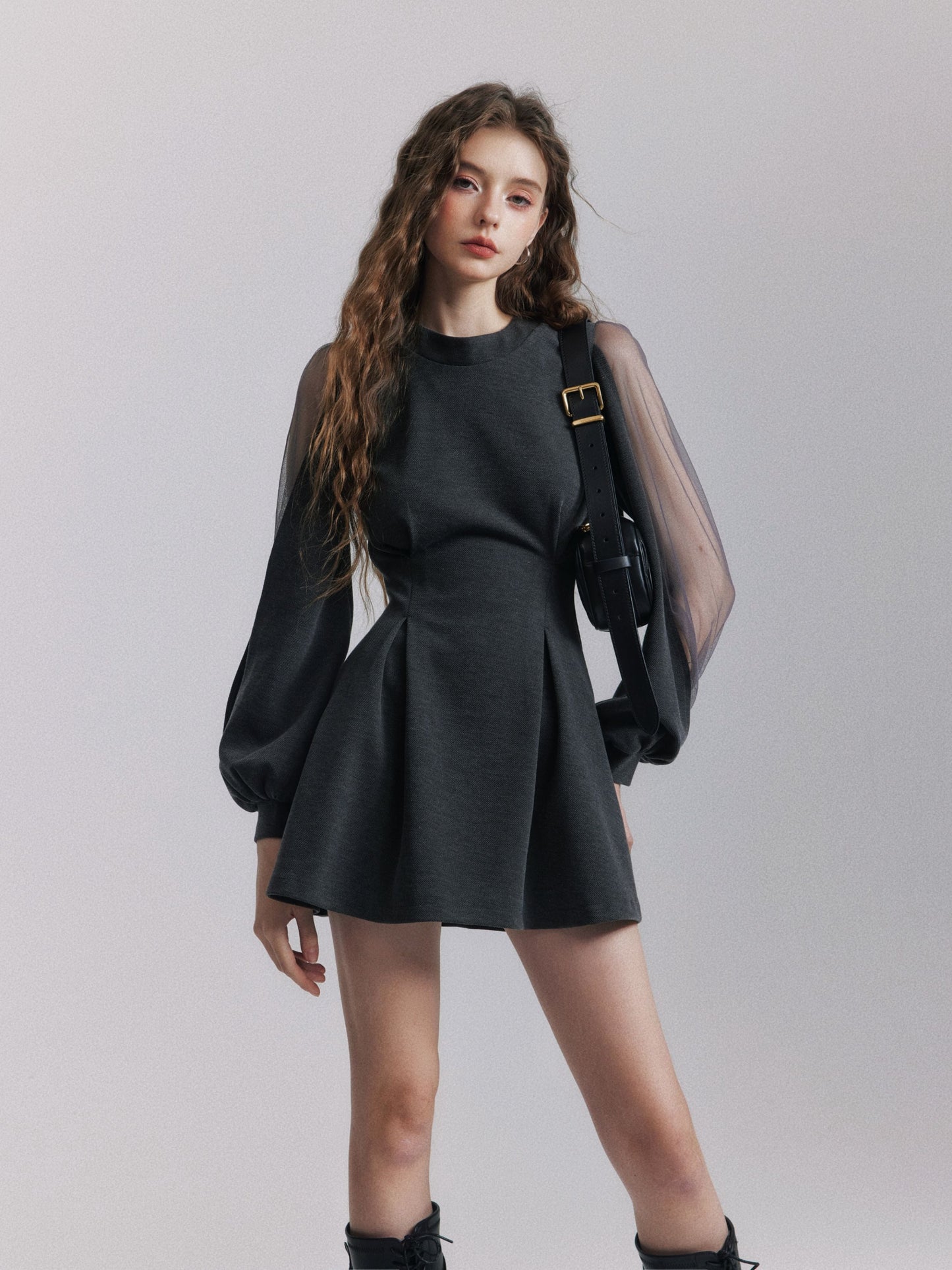 【dress】バックリボンチュールスリーブミニワンピース　N3484