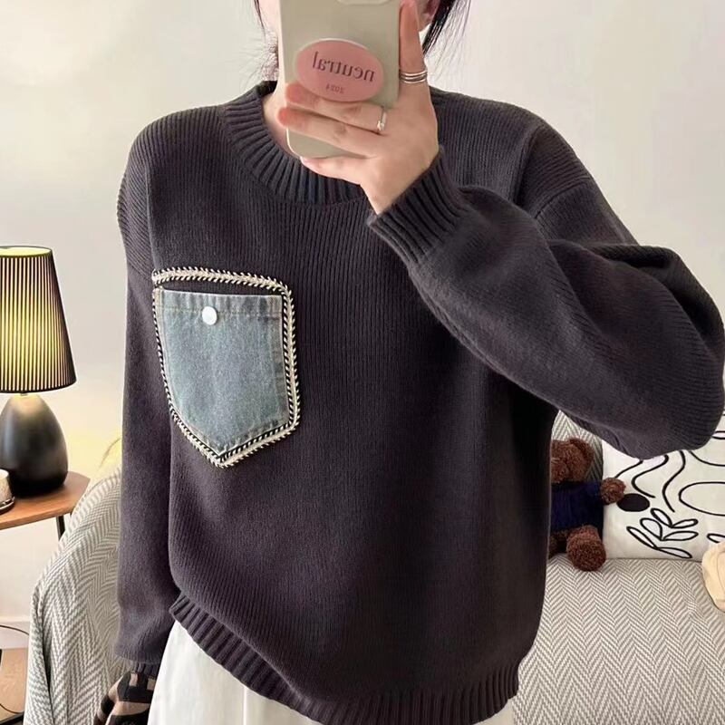 【tops】デニムポケット付きセーター Q6370
