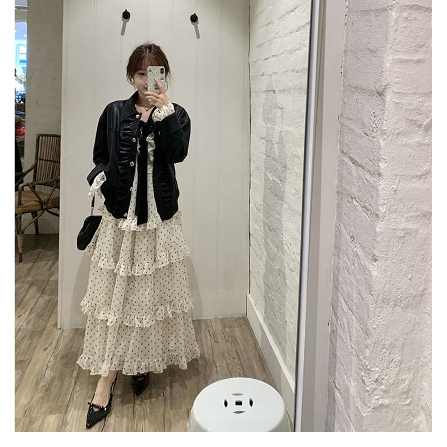 【dress】ビッグリボンドット柄ティアードワンピース　N3324