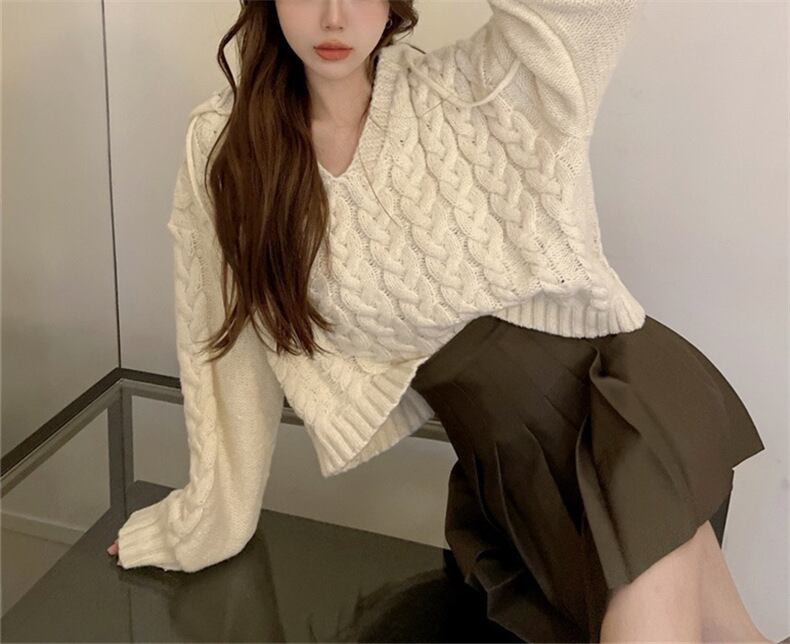 【tops】フード付きニットセーター　M18719