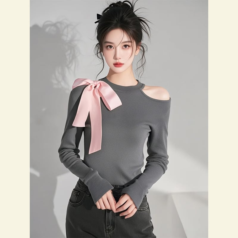 【tops】オフショルダー長袖Tシャツ　M29471