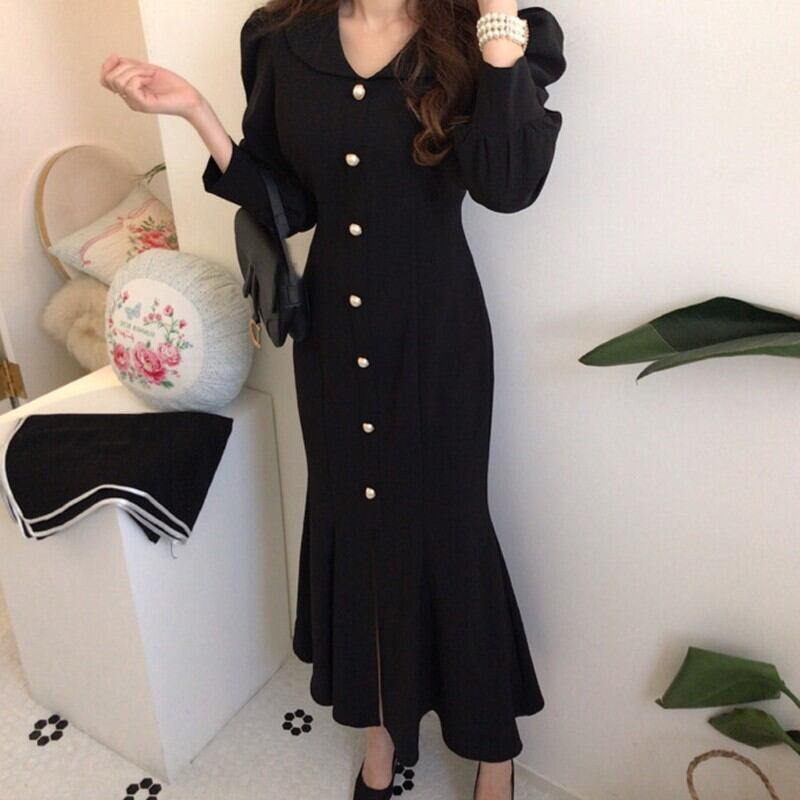 【dress】エレガント気質満点レトロハイウエスト着痩せ マーメイドワンピース G1404