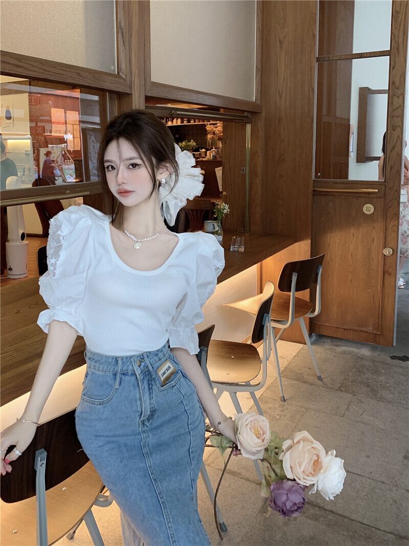 【tops】レース切り替えTシャツG20987