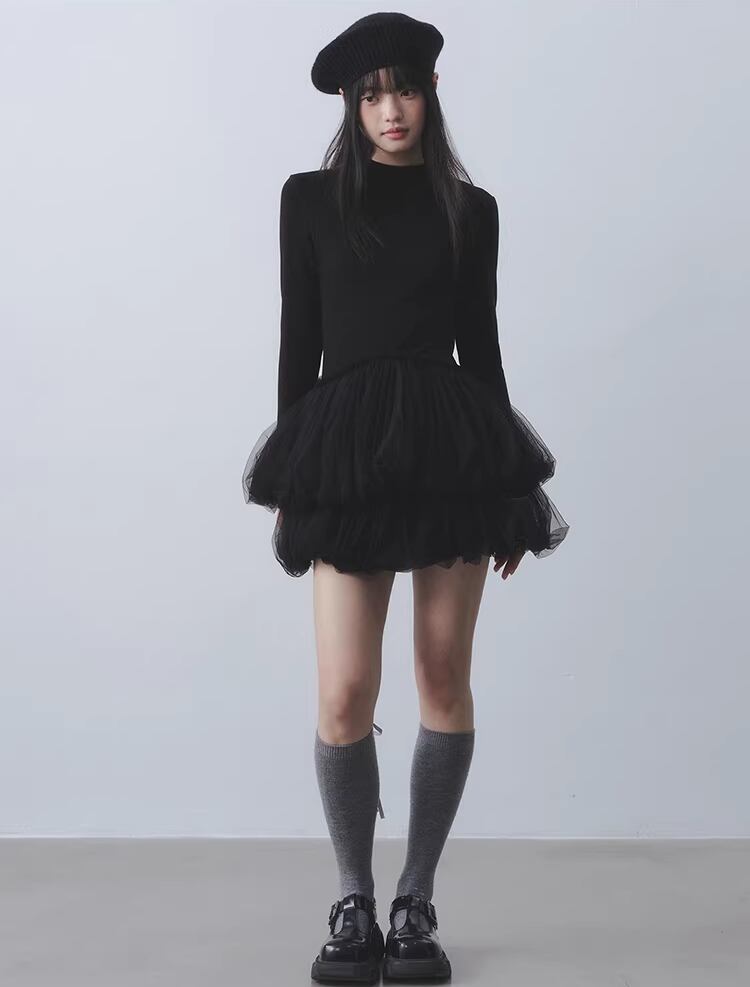 【dress】チュールドッキングティアードワンピース Q7964
