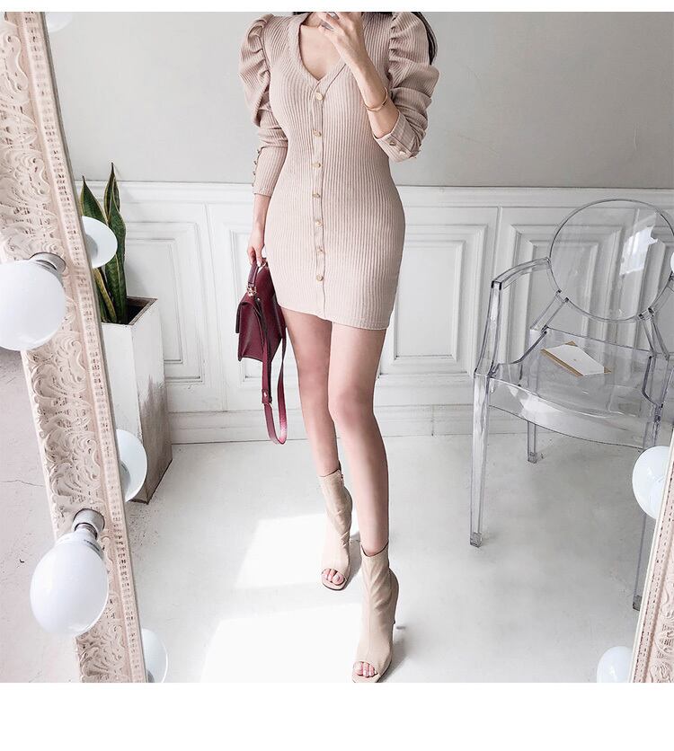 【dress】好感度UP!気質満点レトロ秋冬Vネック体型カバーお洒落ニットワンピース G2420