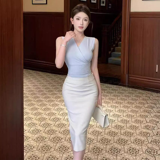 【set】Vネックキャミソール+タイトスカート２点セットG21281