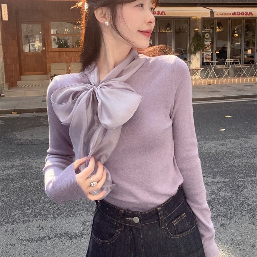【tops】リボン付きニットトップス　M28880