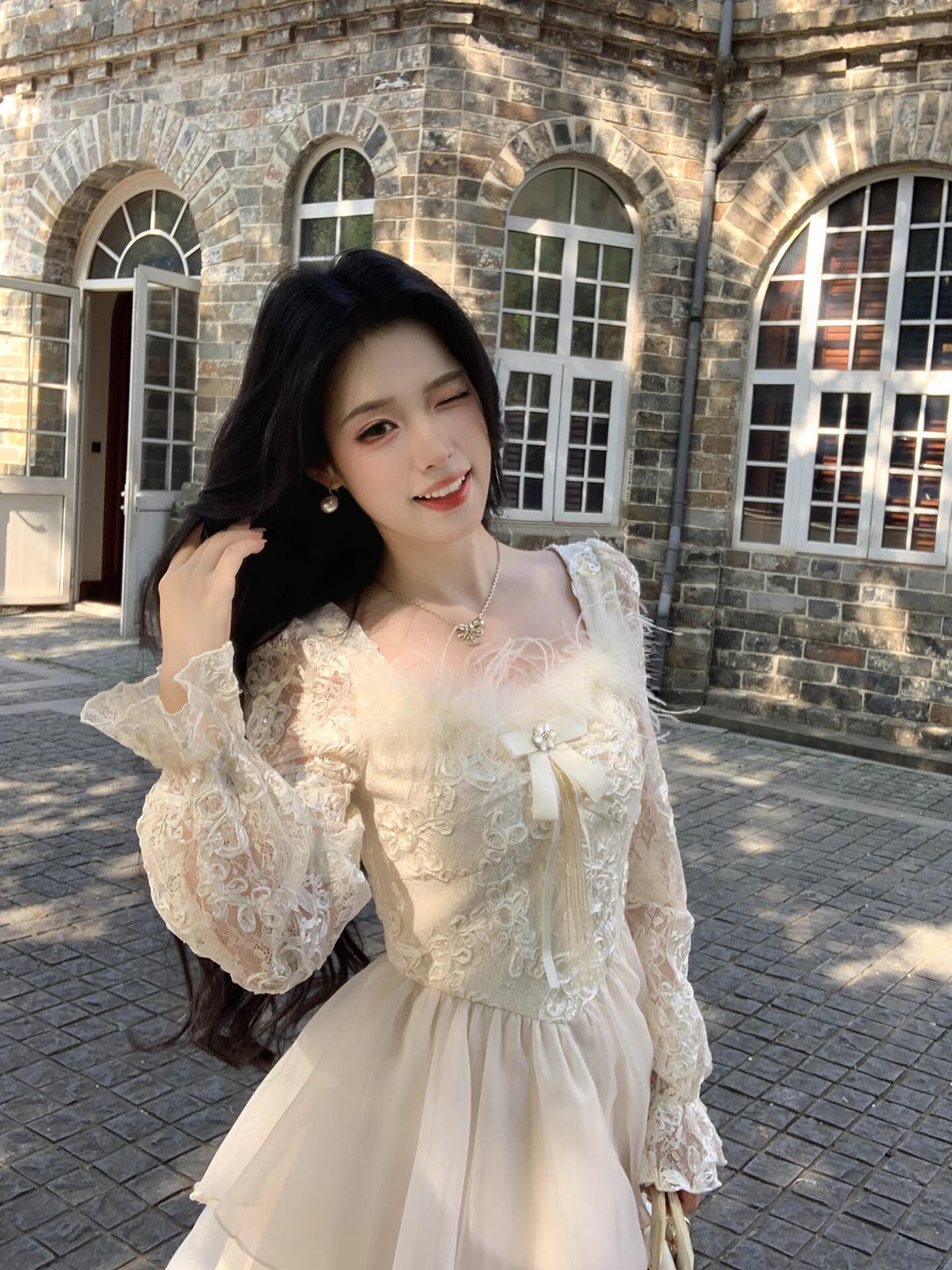【dress】ファードッキングレースワンピース Q7600