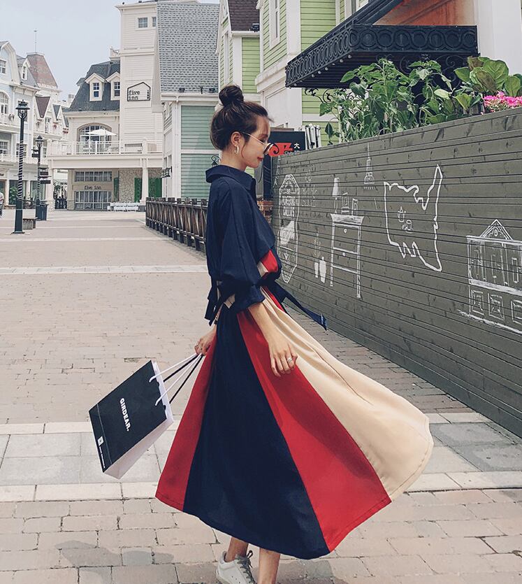 【dress】気質満点POLOネックスウィート長袖デザイン着痩せワンピース G1510