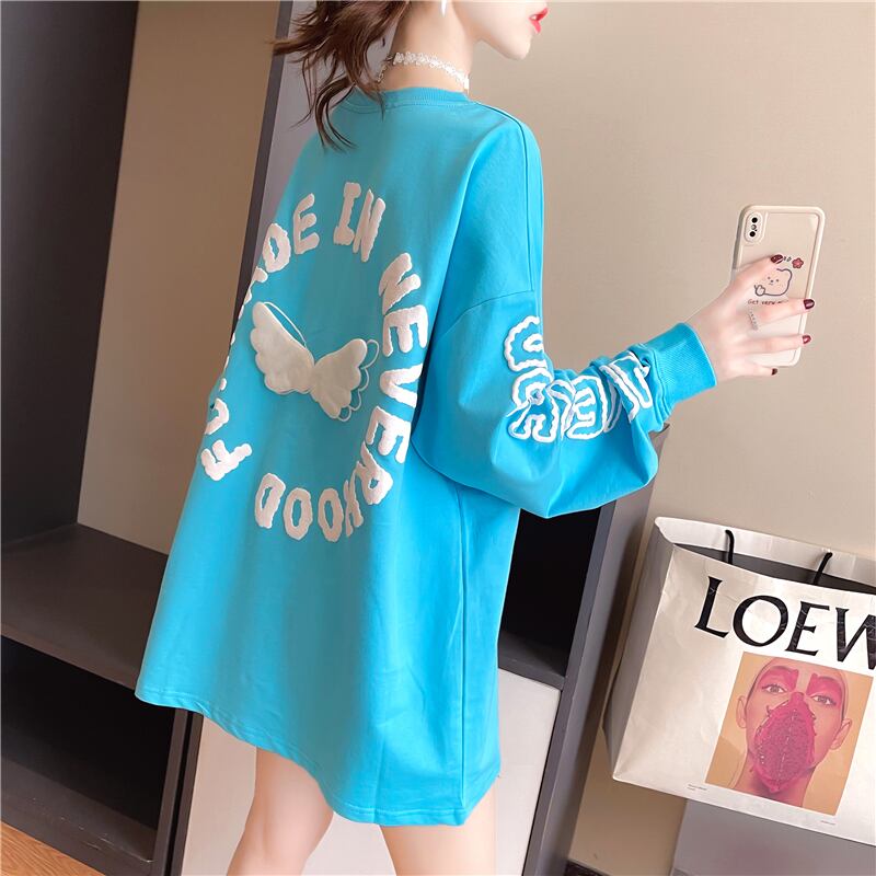 【tops】必ず目を引くラウンドネック長袖英字柄配色ゆったり着回しパーカーF0761