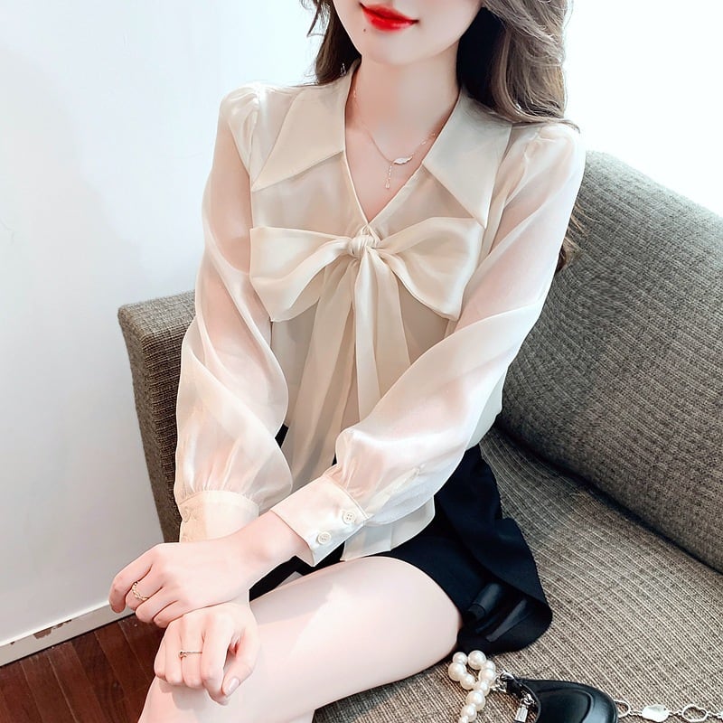 【tops】リボン付きシャツトップス　M25729