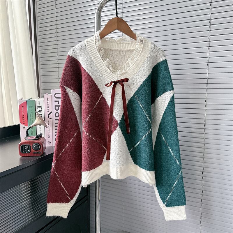 【tops】レース切り替えニットセーター　M28159