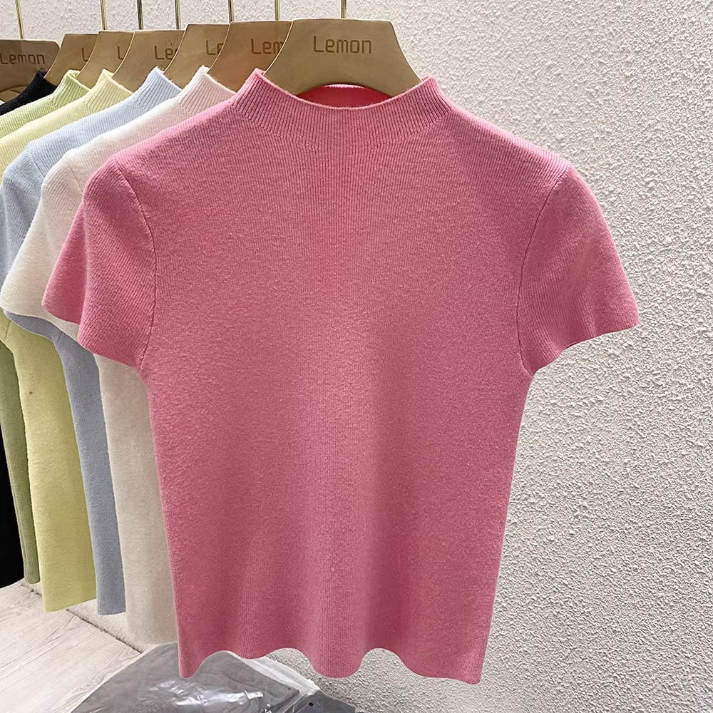 【tops】3色ニットＴシャツF7216