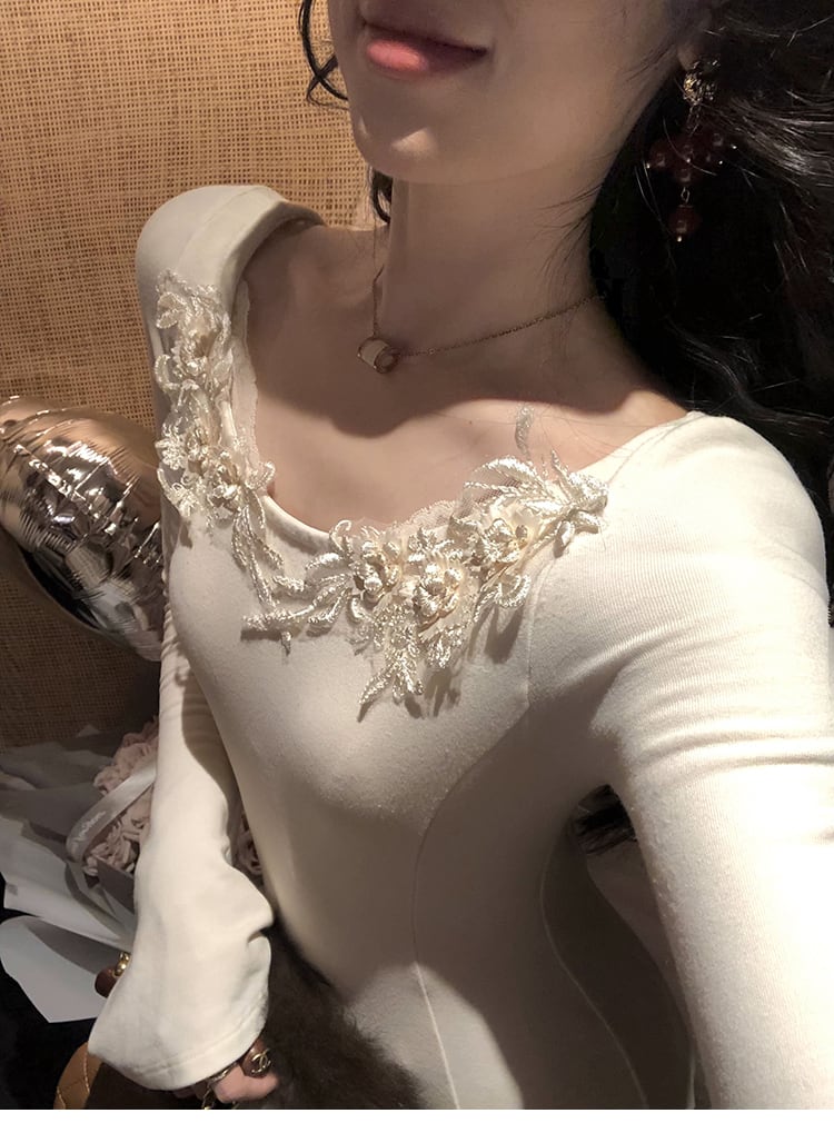 【dress】レーストリミングニットワンピース　N3448