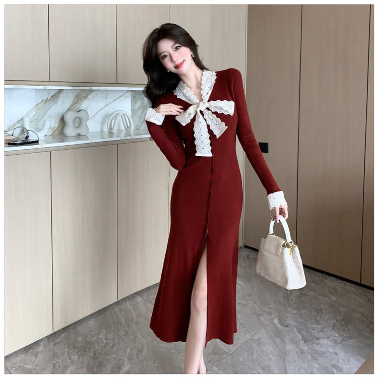 【dress】リボン付きニットワンピース　M27841