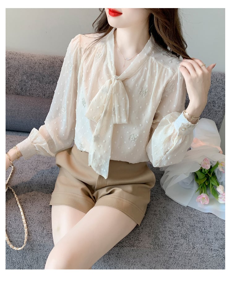 【tops】リボン付きシャツトップス　M28633