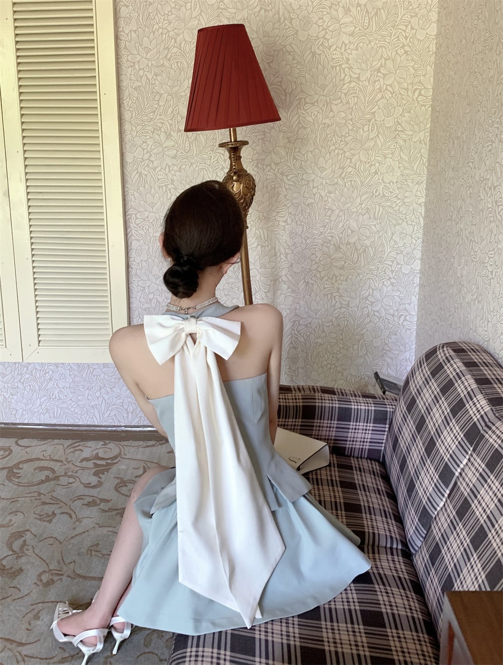 【set】Vネックリボンスーツチョッキ+スカート２点セットG21405