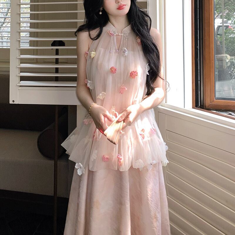 【dress】ホルターネック立体フラワーワンピース　M30202