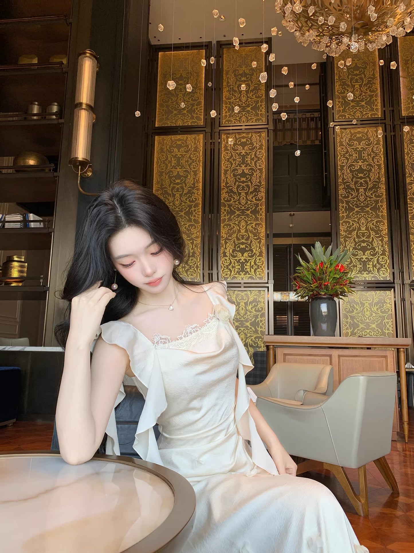 【dress】フリルマーメイドロングワンピース Q8407
