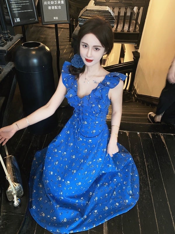 【dress】Vネック花柄海旅行ワンピース G21519