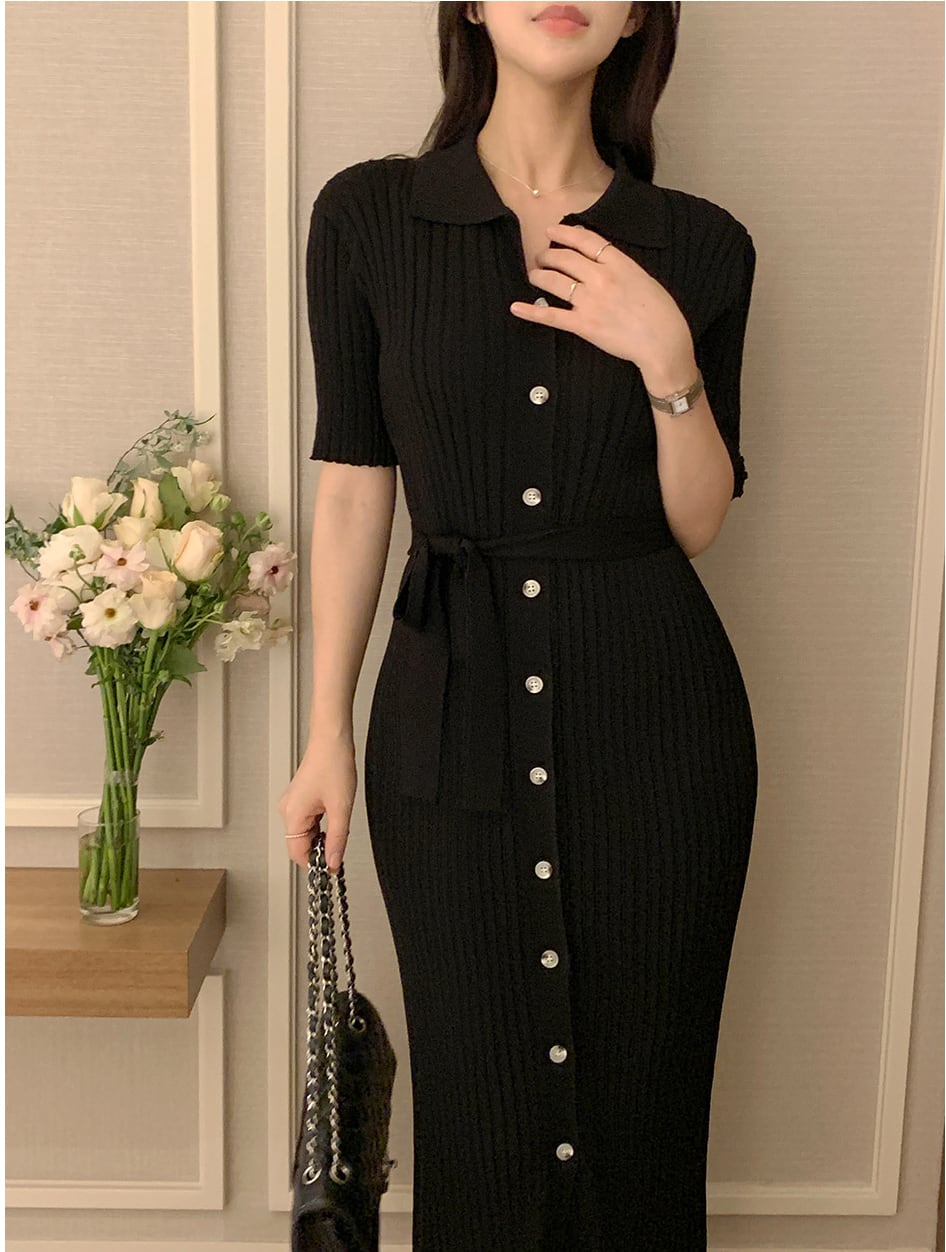 【dress】POLOネックニットワンピースF7416