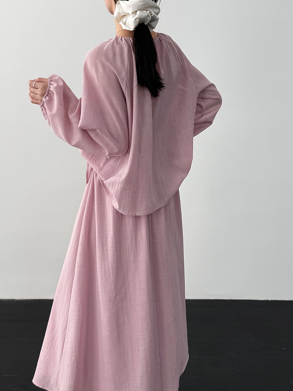 【set】リボン付きトップス×ロングスカートセット Q8324