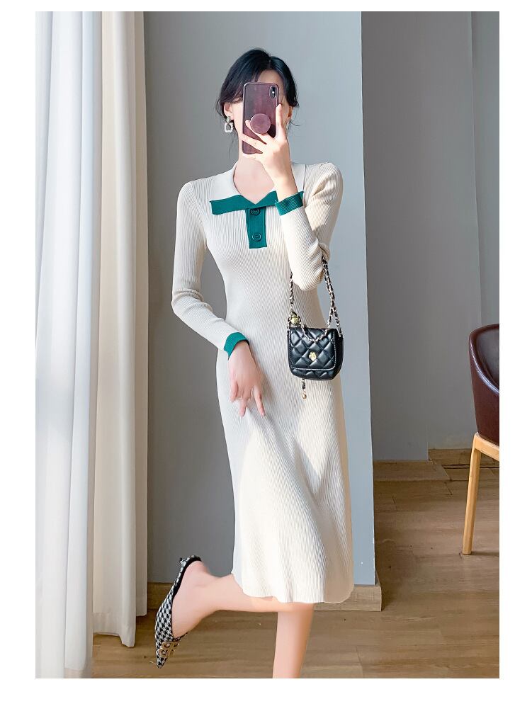 【dress】折り襟ニットワンピース　M18990