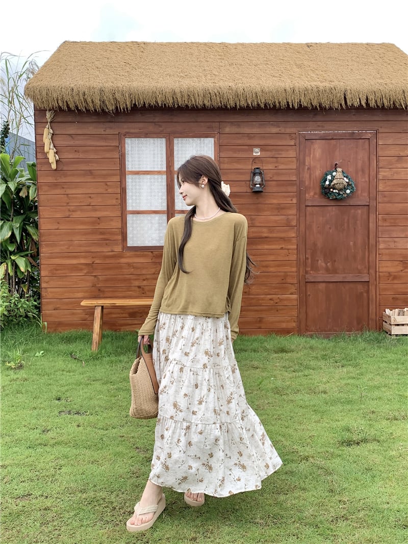 【set】長袖Tシャツ×花柄スカートセット　M23900