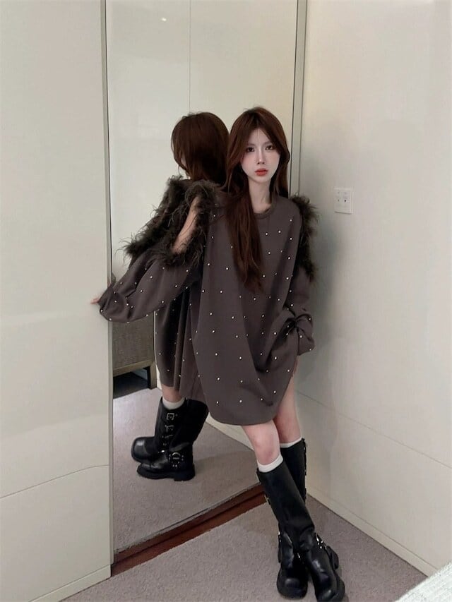 【tops】エコファー肩開きビジューパーカーF6187