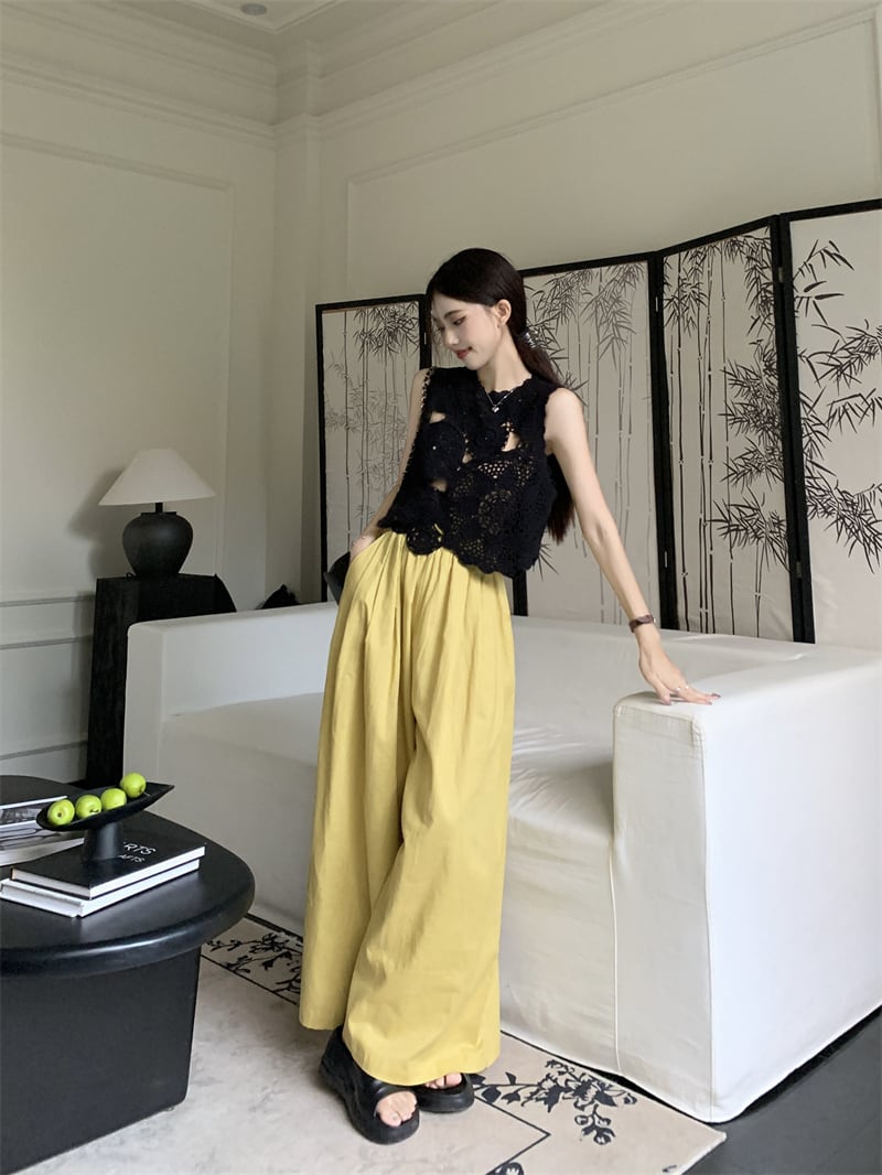【set】カットワークベスト×ワイドパンツセット　M23915