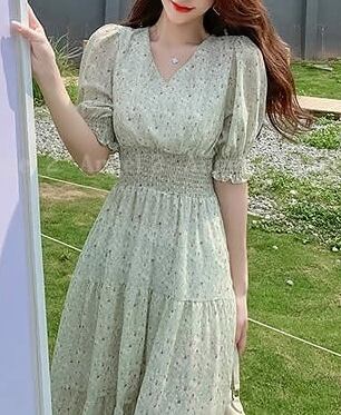 【dress】ファッションend清新！ウィートシフォン森ガール着痩せ花柄ワンピース