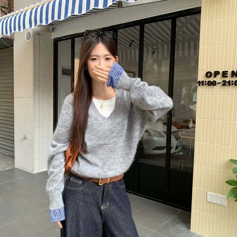 【tops】切り替えニットセーター　M27498