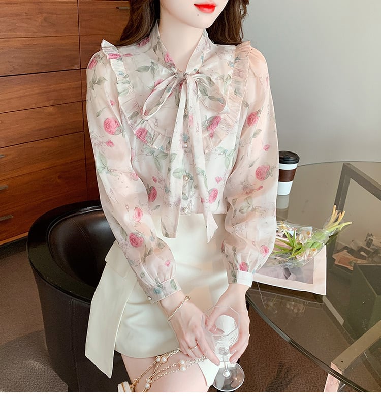 【tops】リボン付きシャツトップス　M25728