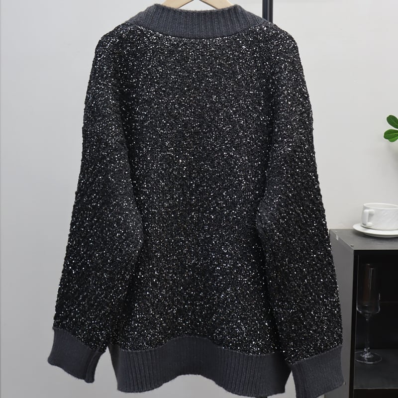 【outer】ラメ入りニットカーディガン Q7860