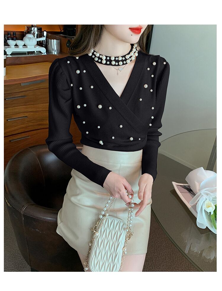 【tops】パールニットトップス　M19018