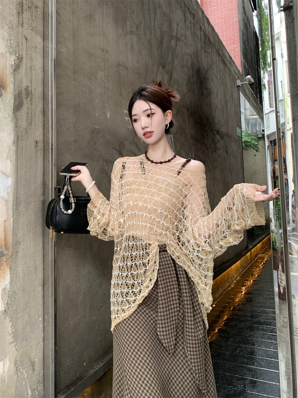 【set】カットワークトップス×キャミソール×スカートセット　M25205